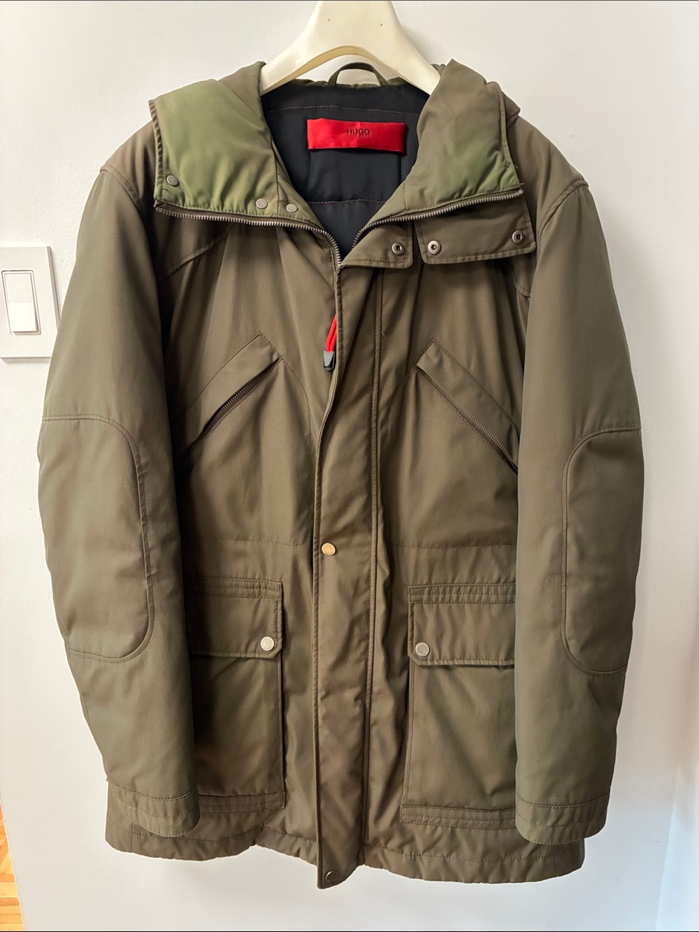 HUGO BOSS Olive Green Hooded Down Winter Jacket Size S
